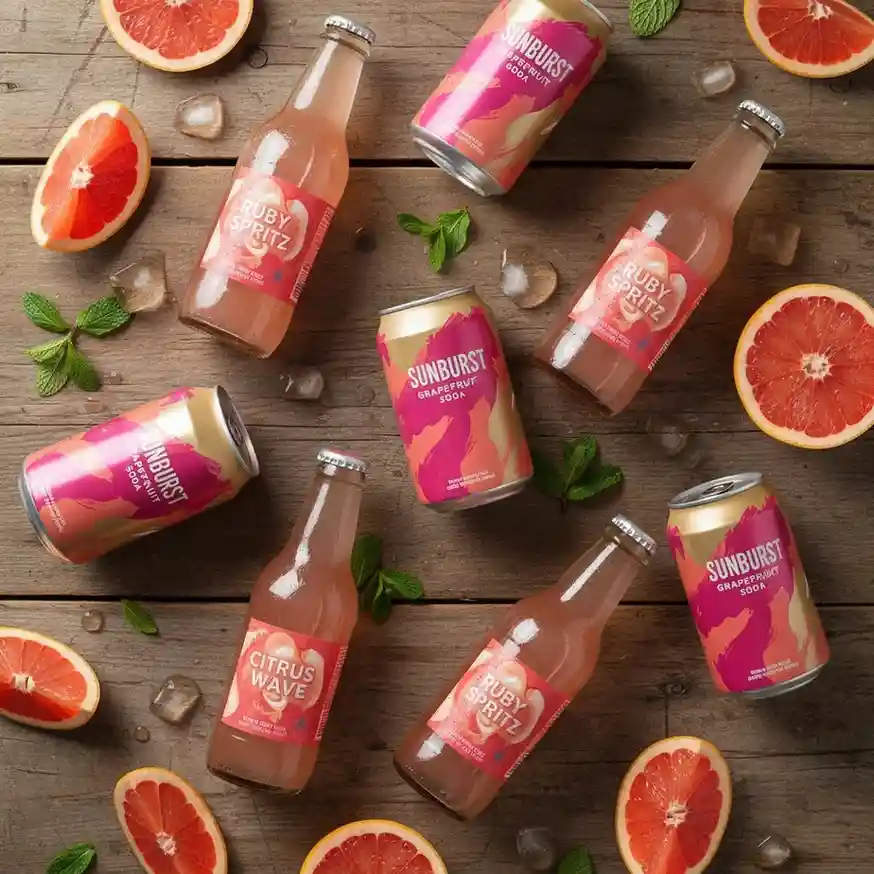 Pink grapefruit soda bottle and sparkling citrus drink, grapefruit soda brands and taste comparison